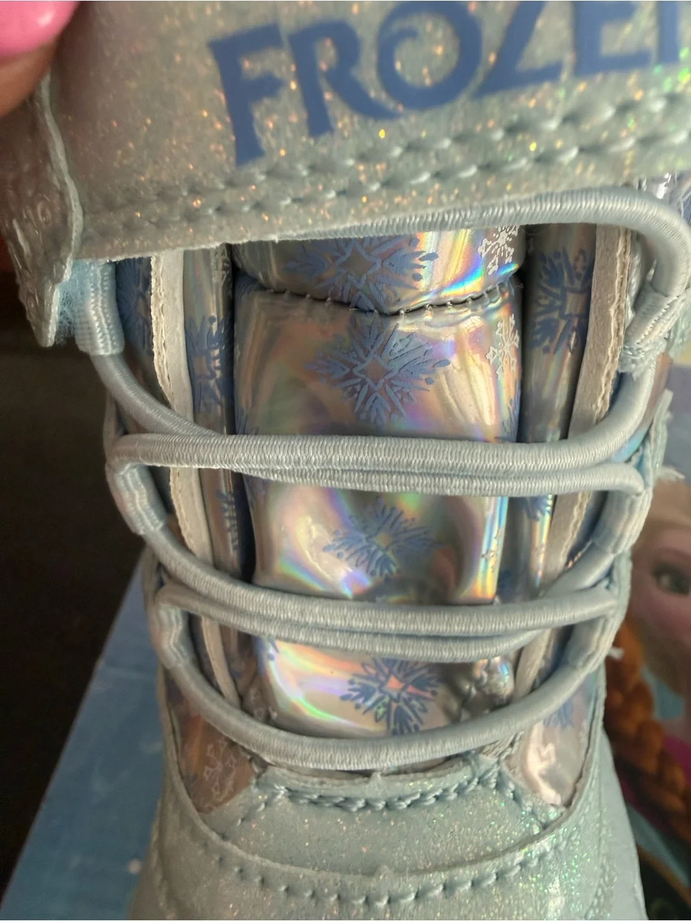 Disney Frozen Light Blue Girls Winter Boots with Elsa & Anna Graphics